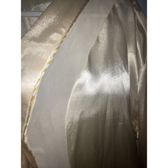 Lingerie Cacique Womens Dress Size L Ivory Satin Shell Button Sheer Slip Shirt - Picture 2 of 14